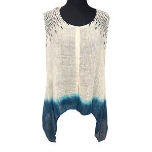 Masala Women M 100% Linen Ombre Boho Sustainable Sleeveless Top Ombre Embroidery